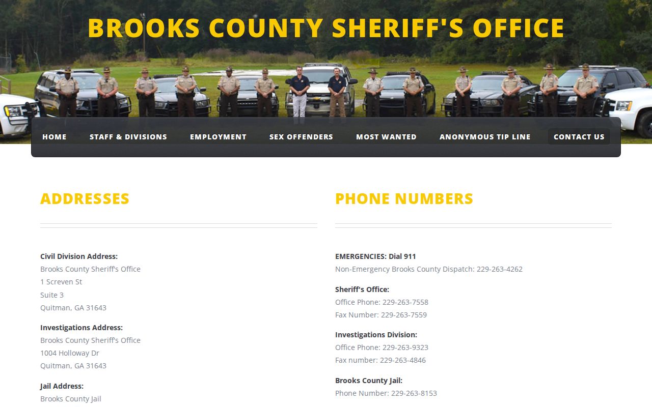 Official Brooks County Sheriff contact information