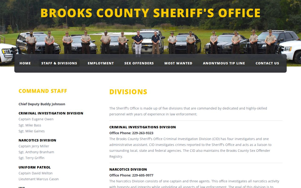 Brooks County arrest warrant service division information