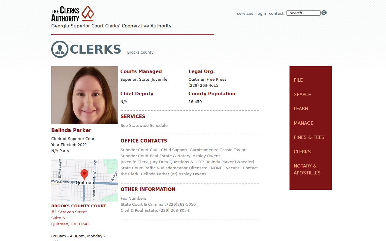 Official Brooks County Superior Court clerk information