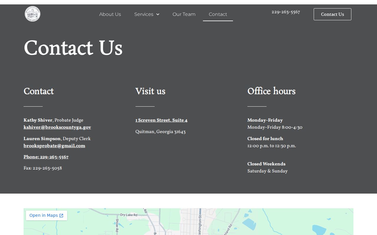 Official Brooks County Probate Court contact details