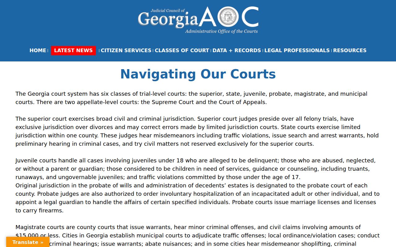 Georgia Courts guide to court roles relevant to Brooks County bench warrants
