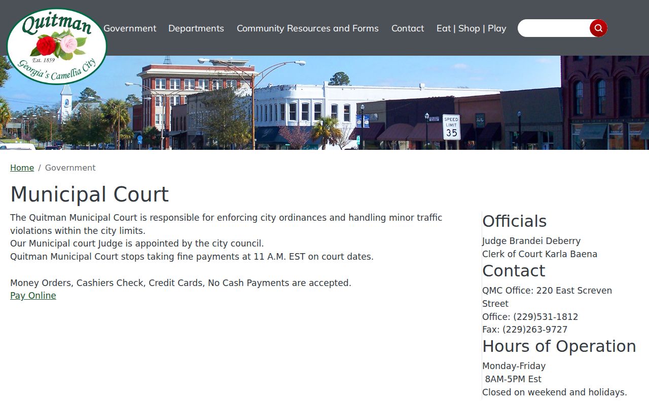 Official Quitman Municipal Court information used for warrant routing