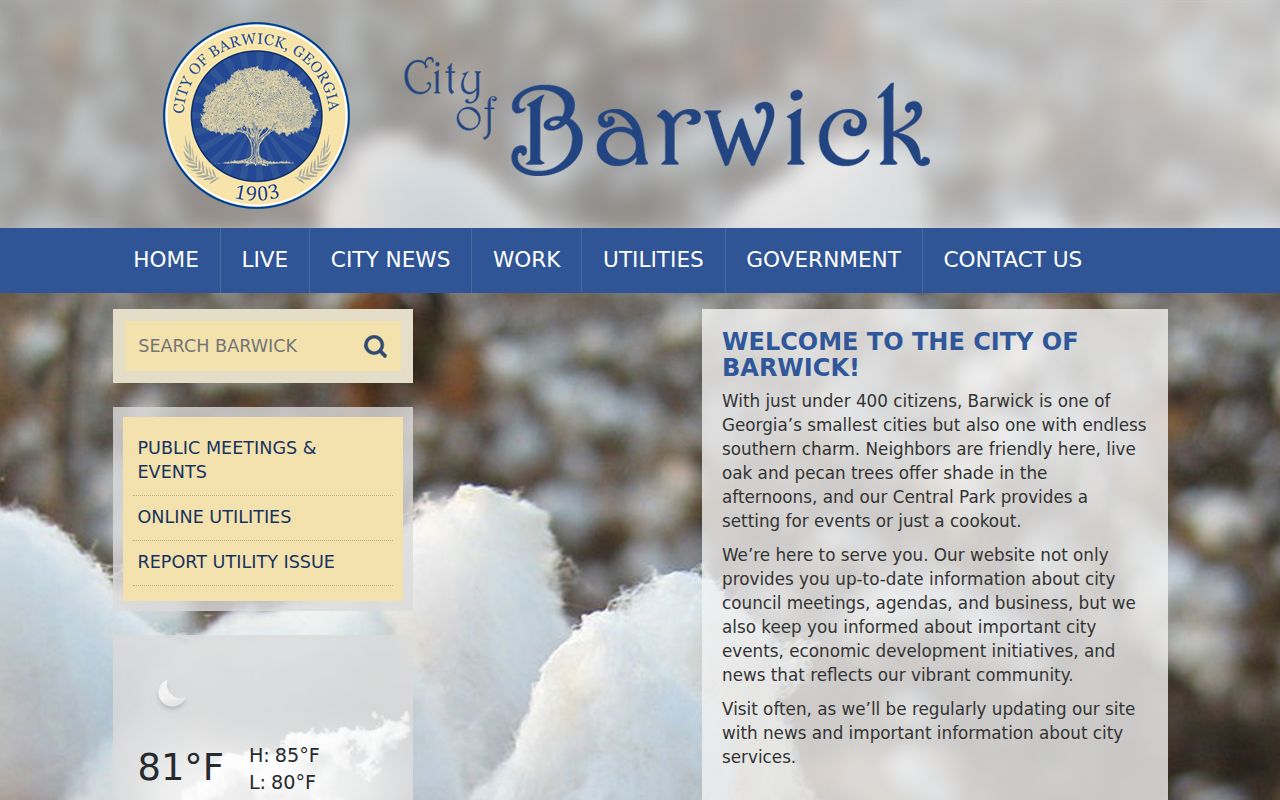 Official Barwick City Hall page supporting municipal warrant routing