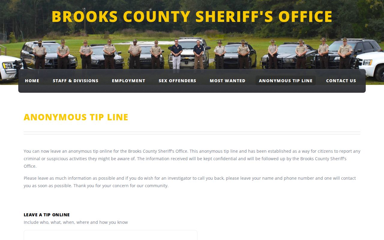 Brooks County Most Wanted anonymous tip form