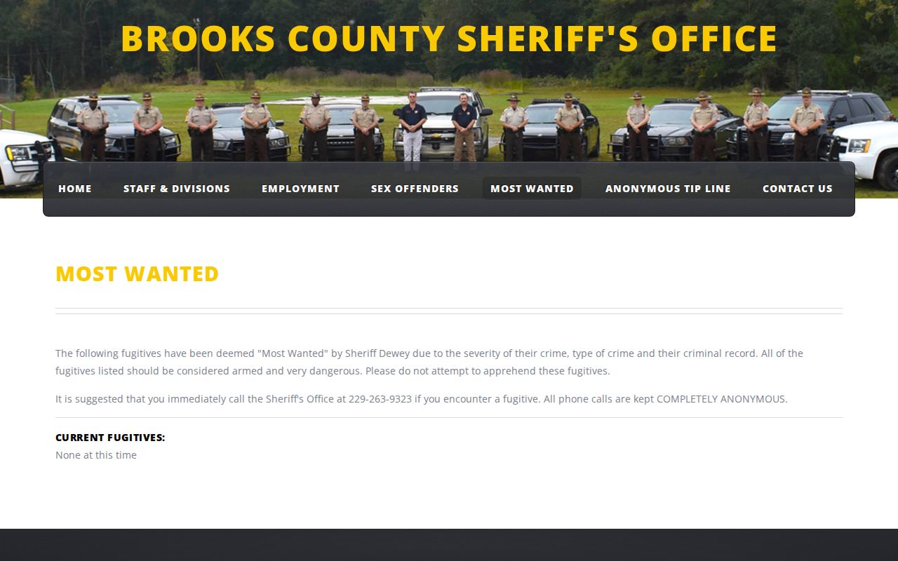 Brooks County Most Wanted sheriff program page